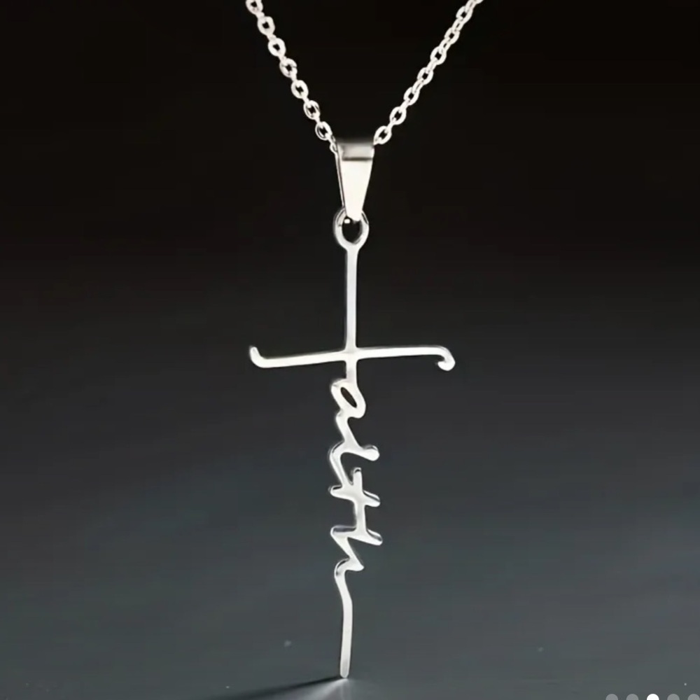 Silver Cross “Faith” Pendant Necklace